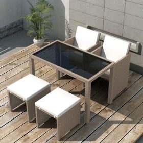 5 Piece Outdoor Dining Set with Cushions Poly Rattan Beige(D0102HEJSYV)