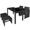 5 Piece Outdoor Dining Set with Cushions Poly Rattan Black(D0102HEJS0G)