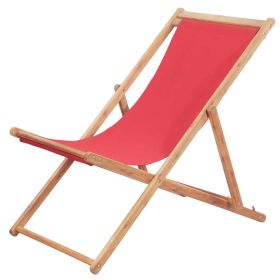 Folding Beach Chair Fabric and Wooden Frame Red(D0102HEJQXV)