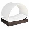 Double Sun Lounger with Canopy Poly Rattan Brown(D0102HEJ95W)