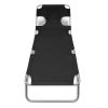 Folding Sun Lounger with Head Cushion Powder-coated Steel Black(D0102HEJPEG)