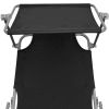 Folding Sun Lounger with Canopy Steel and Fabric Black(D0102HEJELY)