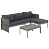 3 Piece Garden Lounge Set with Cushions Poly Rattan Gray(D0102HEJLUW)