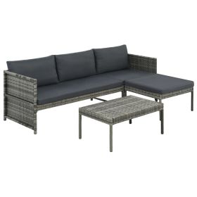 3 Piece Garden Lounge Set with Cushions Poly Rattan Gray(D0102HEJLUW)