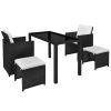 5 Piece Outdoor Dining Set with Cushions Poly Rattan Black(D0102HEJS0G)