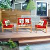 4 Pieces Patio Acacia Wood Thick Cushion Loveseat Sofa Set(D0102HP8X4A)