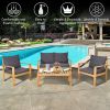 4 Pieces Patio Acacia Wood Thick Cushion Loveseat Sofa Set(D0102HP8XNU)