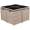9 Piece Outdoor Dining Set with Cushions Poly Rattan Beige(D0102HEJSYW)