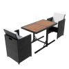 3 Piece Bistro Set with Cushions Poly Rattan Black(D0102HEJS1V)
