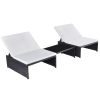 Sun Loungers 2 pcs with Table Poly Rattan Black(D0102HEJI6G)