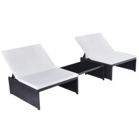 Sun Loungers 2 pcs with Table Poly Rattan Black(D0102HEJI6G)