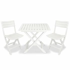 3 Piece Folding Bistro Set Plastic White(D0102HEJ2ZW)