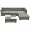 5 Piece Garden Lounge Set with Cushions Poly Rattan Gray(D0102HEJ98G)