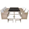 11 Piece Outdoor Dining Set with Cushions Poly Rattan Beige(D0102HEJSD7)
