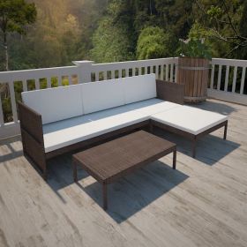 3 Piece Garden Lounge Set with Cushions Poly Rattan Brown(D0102HEJE4G)
