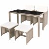 5 Piece Outdoor Dining Set with Cushions Poly Rattan Beige(D0102HEJSYV)