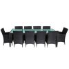 11 Piece Outdoor Dining Set with Cushions Poly Rattan Black(D0102HEJS8A)