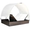 Double Sun Lounger with Canopy Poly Rattan Brown(D0102HEJ95W)