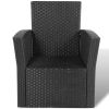 4 Piece Garden lounge set with Cushions Poly Rattan Black(D0102HEJS3A)