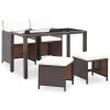 5 Piece Outdoor Dining Set with Cushions Poly Rattan Brown(D0102HEJSJV)