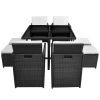9 Piece Outdoor Dining Set with Cushions Poly Rattan Black(D0102HEJS0Y)