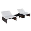Sun Loungers 2 pcs with Table Poly Rattan Brown(D0102HEJI67)
