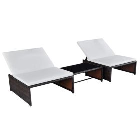 Sun Loungers 2 pcs with Table Poly Rattan Brown(D0102HEJI67)