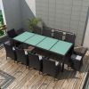 11 Piece Outdoor Dining Set with Cushions Poly Rattan Black(D0102HEJS8A)
