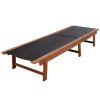 Sun Lounger with Table Solid Acacia Wood and Textilene(D0102HEJPKV)