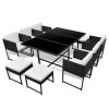 11 Piece Outdoor Dining Set with Cushions Poly Rattan Black(D0102HEJ9VW)