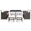 9 Piece Outdoor Dining Set with Cushions Poly Rattan Brown(D0102HEJSJW)