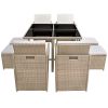 9 Piece Outdoor Dining Set with Cushions Poly Rattan Beige(D0102HEJSYW)