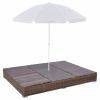 Outdoor Lounge Bed with Umbrella Poly Rattan Brown(D0102HEJIGA)