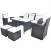 6 Piece Outdoor Dining Set with Cushions Poly Rattan Black(D0102HEJS3V)
