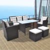 6 Piece Outdoor Dining Set with Cushions Poly Rattan Brown(D0102HEJS3W)