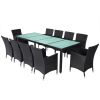 11 Piece Outdoor Dining Set with Cushions Poly Rattan Black(D0102HEJS8A)