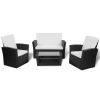 4 Piece Garden lounge set with Cushions Poly Rattan Black(D0102HEJS3A)