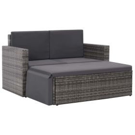 2 Piece Garden Lounge Set with Cushions Poly Rattan Gray(D0102HEJLKW)