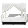 Outdoor Lounge Bed with Curtains Poly Rattan Black(D0102HEJI2U)
