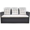 6 Piece Outdoor Dining Set with Cushions Poly Rattan Black(D0102HEJS3V)
