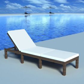Sun Lounger with Cushion Poly Rattan Brown(D0102HEJ9NA)