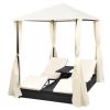Double Sun Lounger with Curtains Poly Rattan Black(D0102HEJI7W)