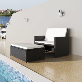 2 Piece Garden Lounge Set with Cushions Poly Rattan Black(D0102HEJI6U)