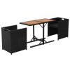 3 Piece Bistro Set with Cushions Poly Rattan Black(D0102HEJS1V)