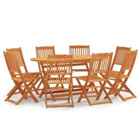 9 Piece Folding Outdoor Dining Set Solid Eucalyptus Wood(D0102HPZLCV)