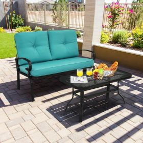 2PCS Patio Loveseat Bench Table Furniture Set with Cushioned Chair(D0102HH65WP)