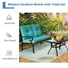 2PCS Patio Loveseat Bench Table Furniture Set with Cushioned Chair(D0102HH65WP)
