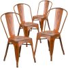 Commercial Grade 4 Pack Distressed Metal Indoor-Outdoor Stackable Chair(D0102HEI41A)