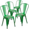 Commercial Grade 4 Pack Distressed Metal Indoor-Outdoor Stackable Chair(D0102HEI4BY)