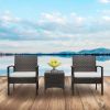 2pcs Arm Chairs 1pc Coffee Table, 3pcs Rattan Sofa Set Brown Gradient XH(D0102HEY4MW)
